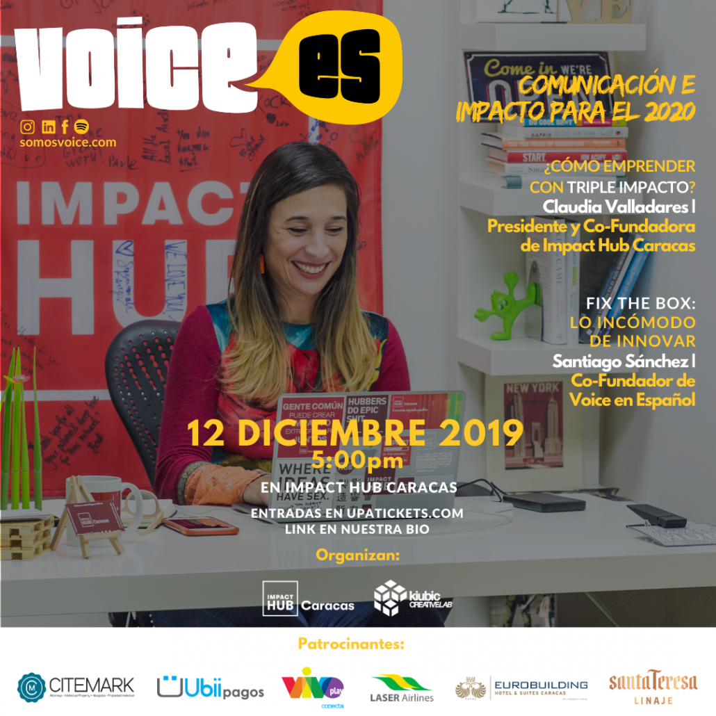 Claudia Valladares es co-fundadora y presidenta del @impacthubcaracas y Santiago Sánchez es co-fundador de @voice.es (España).

Si estás en #caracas el 12/12/2019, regálate un par de horas para conocer e inspirarte con las experiencias del ecosistema emprendedor español y venezolano.